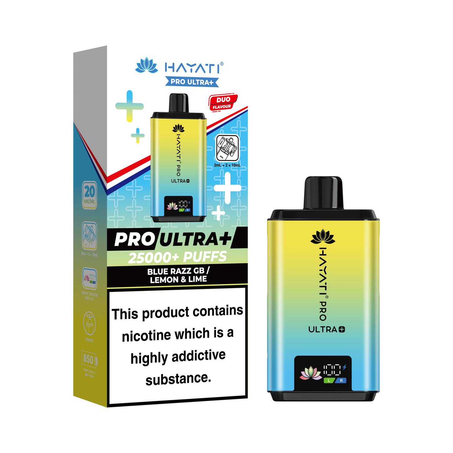 Buy Hayati Pro Ultra Plus 25k Prefilled Vape Kit Box of 5 Blue Razz GB Lemon & Lime