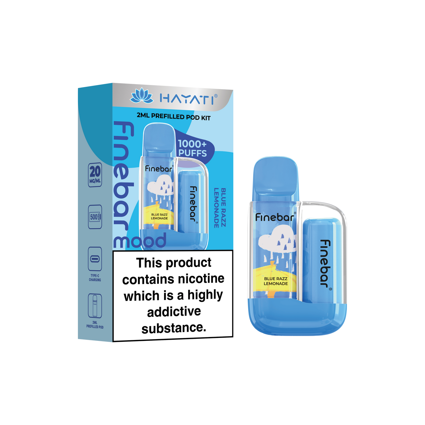 Buy Hayati Finebar Mood Pod Vape Kit Box of 10 Blue Razz Lemonade