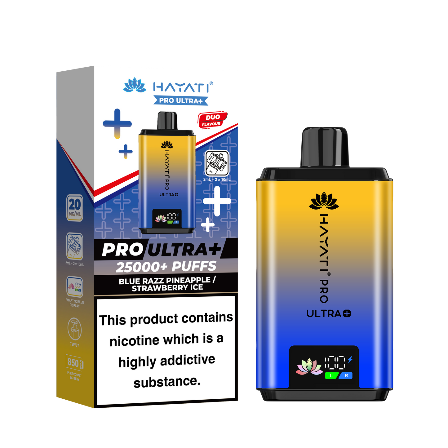 Buy Hayati Pro Ultra Plus 25k Prefilled Vape Kit Box of 5 Blue Razz Pineapple Strawberry Ice