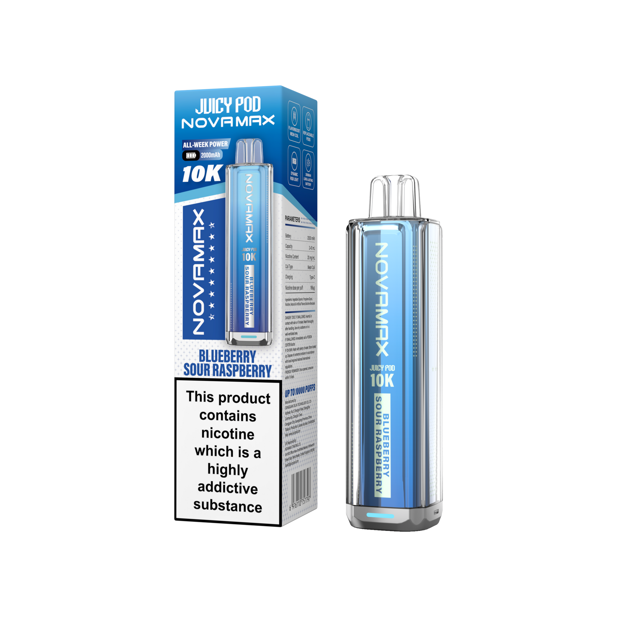 Buy Juicy Pod Novamax 10k Prefilled Pod Vape Kit Pack of 5 Blueberry Sour Raspberry