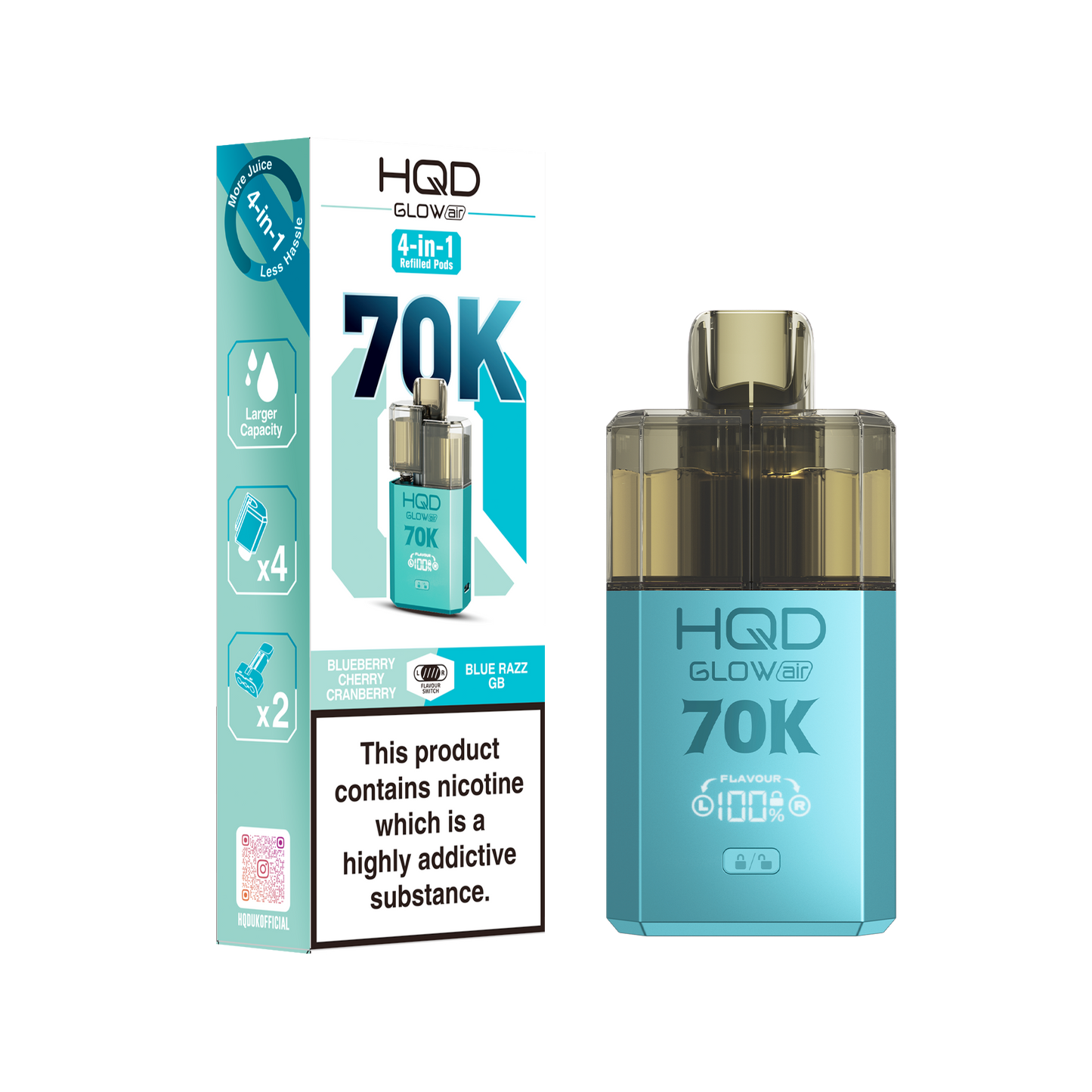 HQD Glow Air 70K Prefilled Pod Vape Kit Box of 5