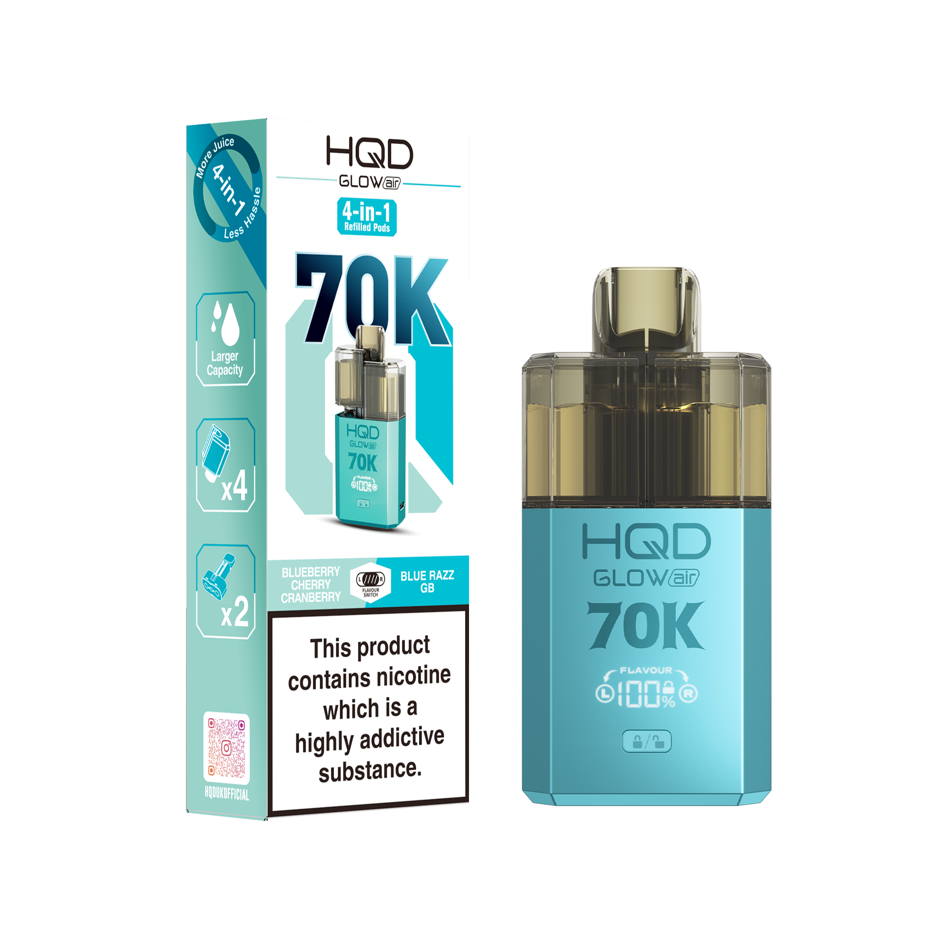 HQD Glow Air 70K Prefilled Pod Vape Kit Box of 5