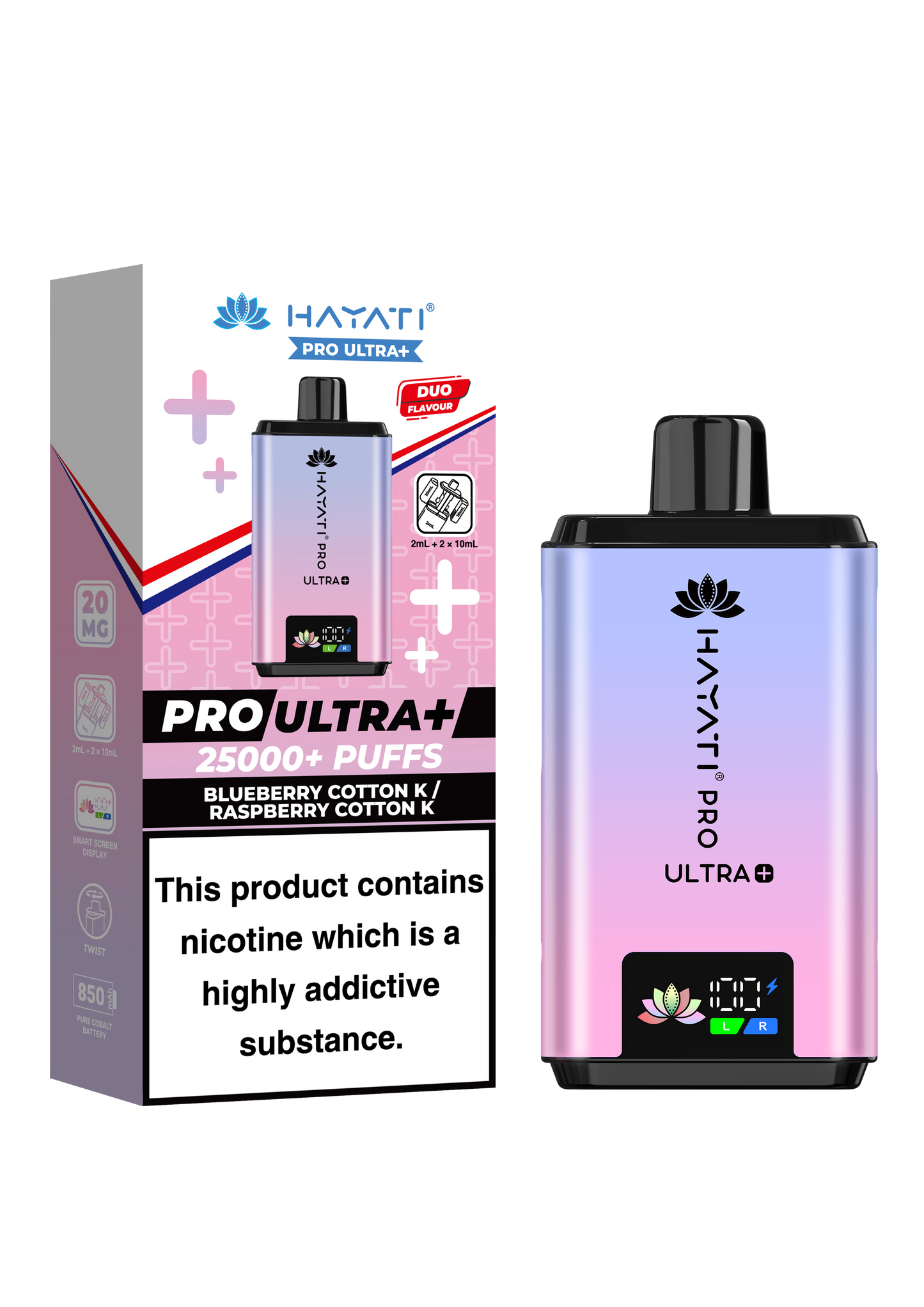 Buy Hayati Pro Ultra Plus 25k Prefilled Vape Kit Box of 5 Blueberry Cotton Candy Raspberry Cotton Candy