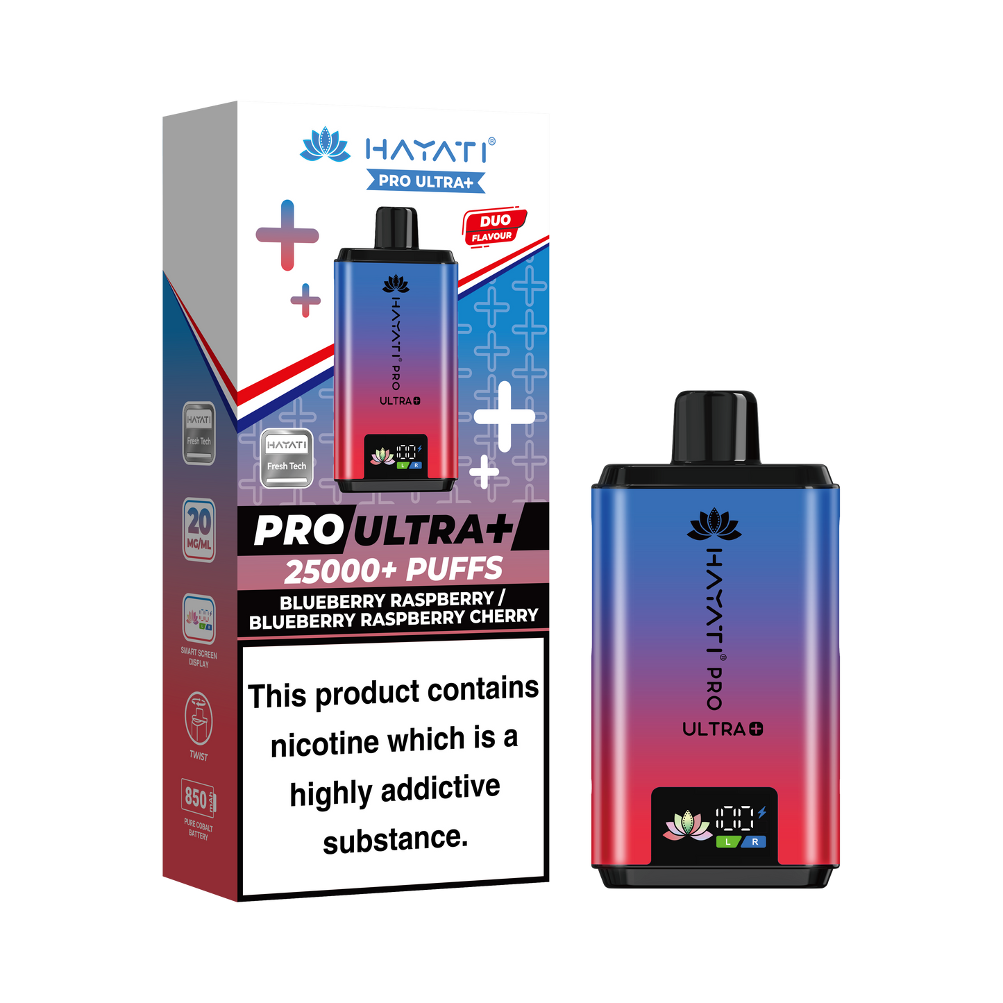 Buy Hayati Pro Ultra Plus 25k Prefilled Vape Kit Box of 5 Blueberry Raspberry Bluberry Raspberry Cherry