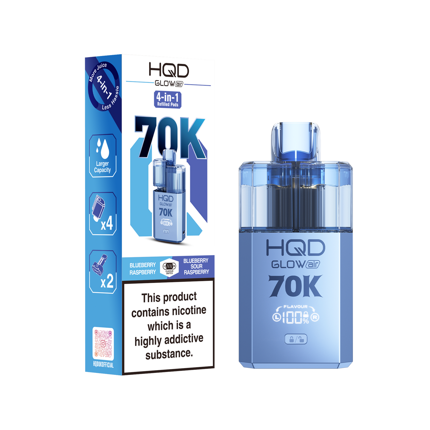HQD Glow Air 70K Prefilled Pod Vape Kit Box of 5