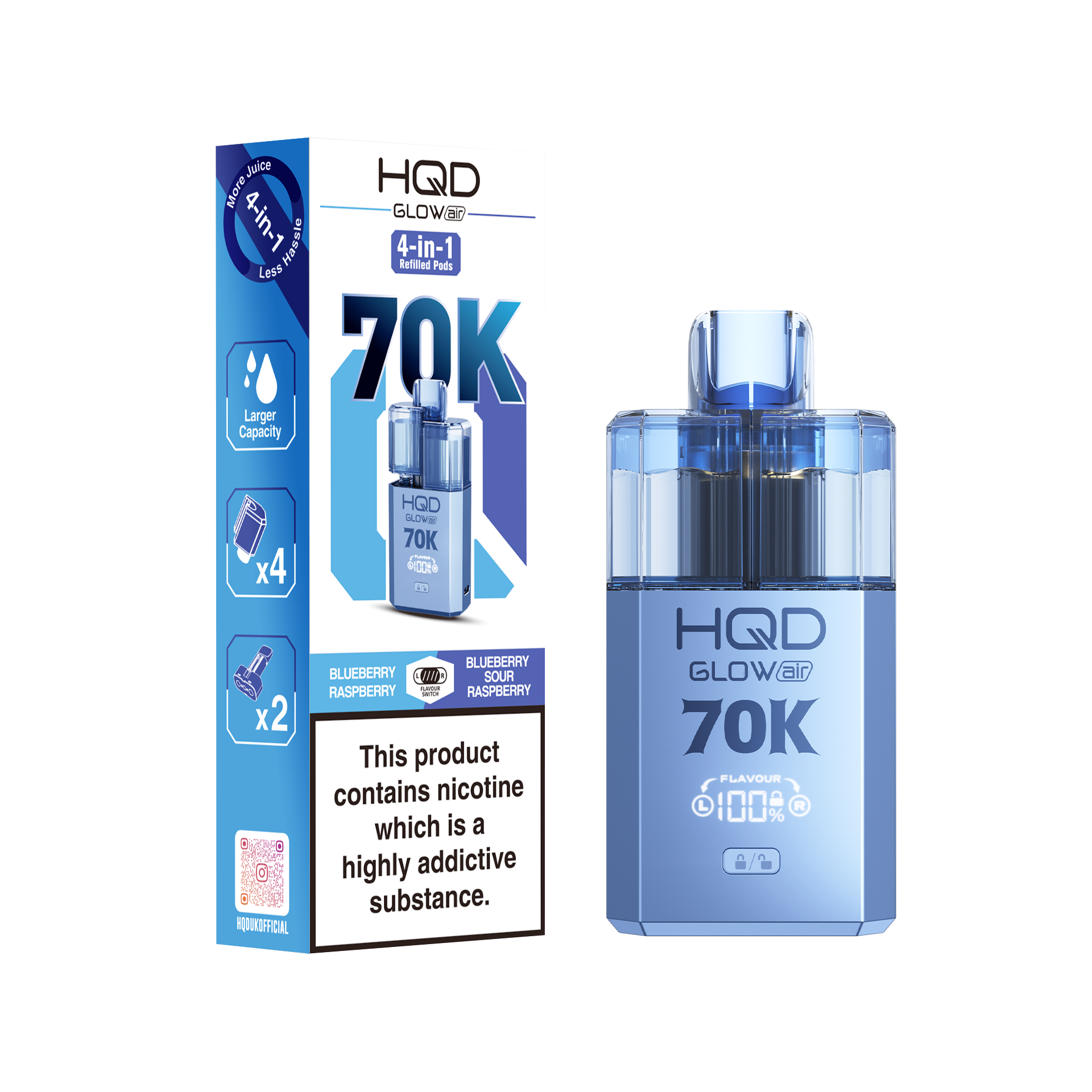 HQD Glow Air 70K Prefilled Pod Vape Kit Box of 5