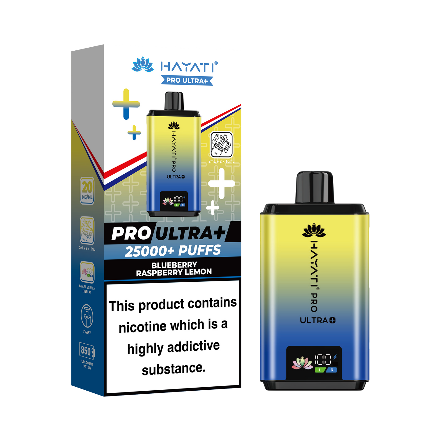 Buy Hayati Pro Ultra Plus 25k Prefilled Vape Kit Box of 5 Blueberry Raspberry Lemon