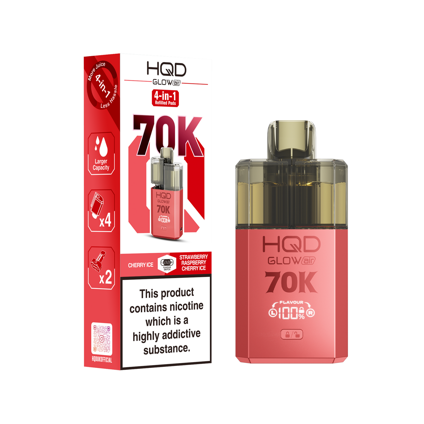 HQD Glow Air 70K Prefilled Pod Vape Kit Box of 5