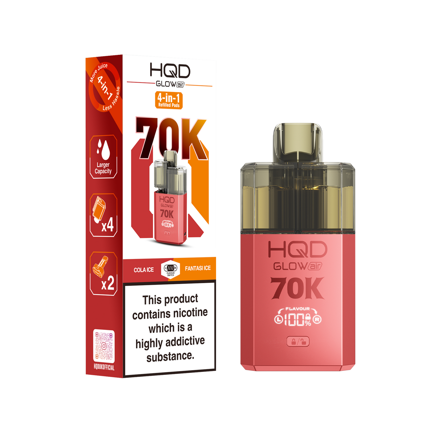 HQD Glow Air 70K Prefilled Pod Vape Kit Box of 5