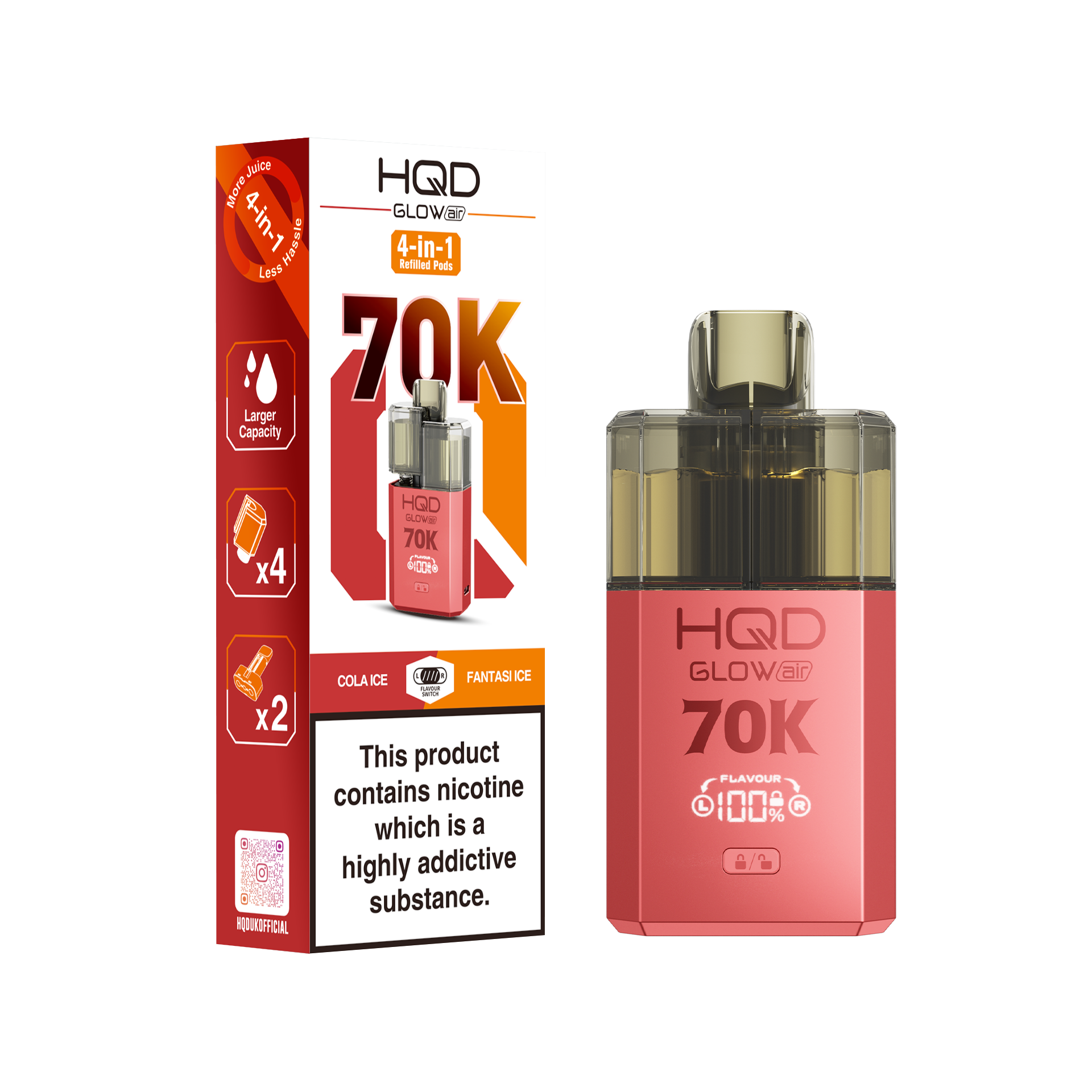 HQD Glow Air 70K Prefilled Pod Vape Kit Box of 5