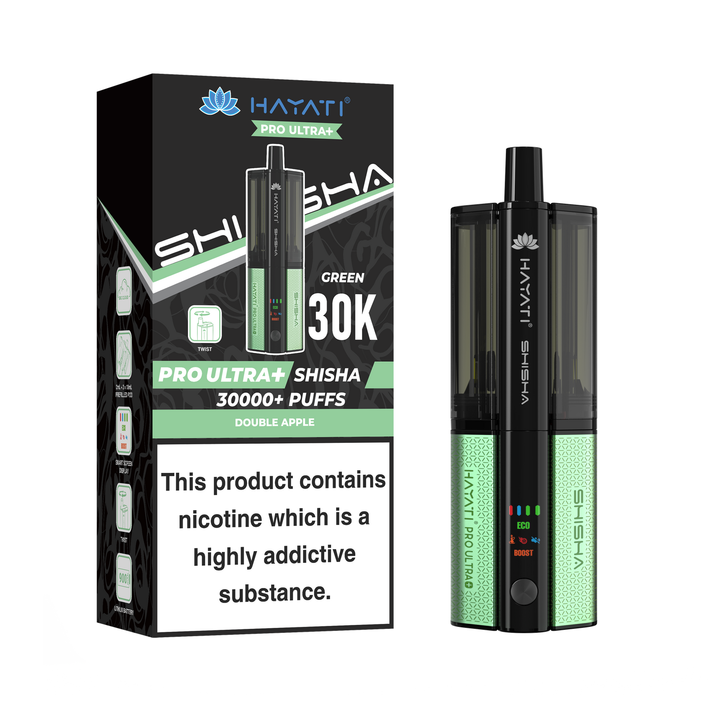 Buy Hayati Pro Ultra Plus Shisha 30k Vape Kit Box of 5 Double Apple Double Apple