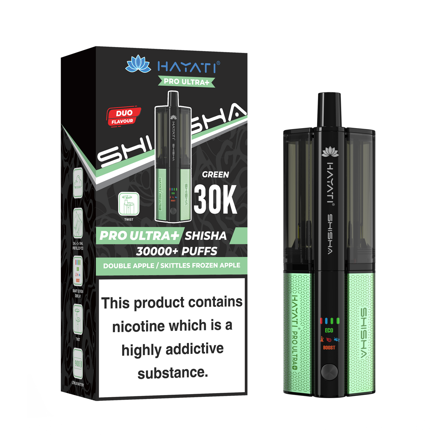 Buy Hayati Pro Ultra Plus Shisha 30k Vape Kit Box of 5 Double Apple Skittles Frozen Apple