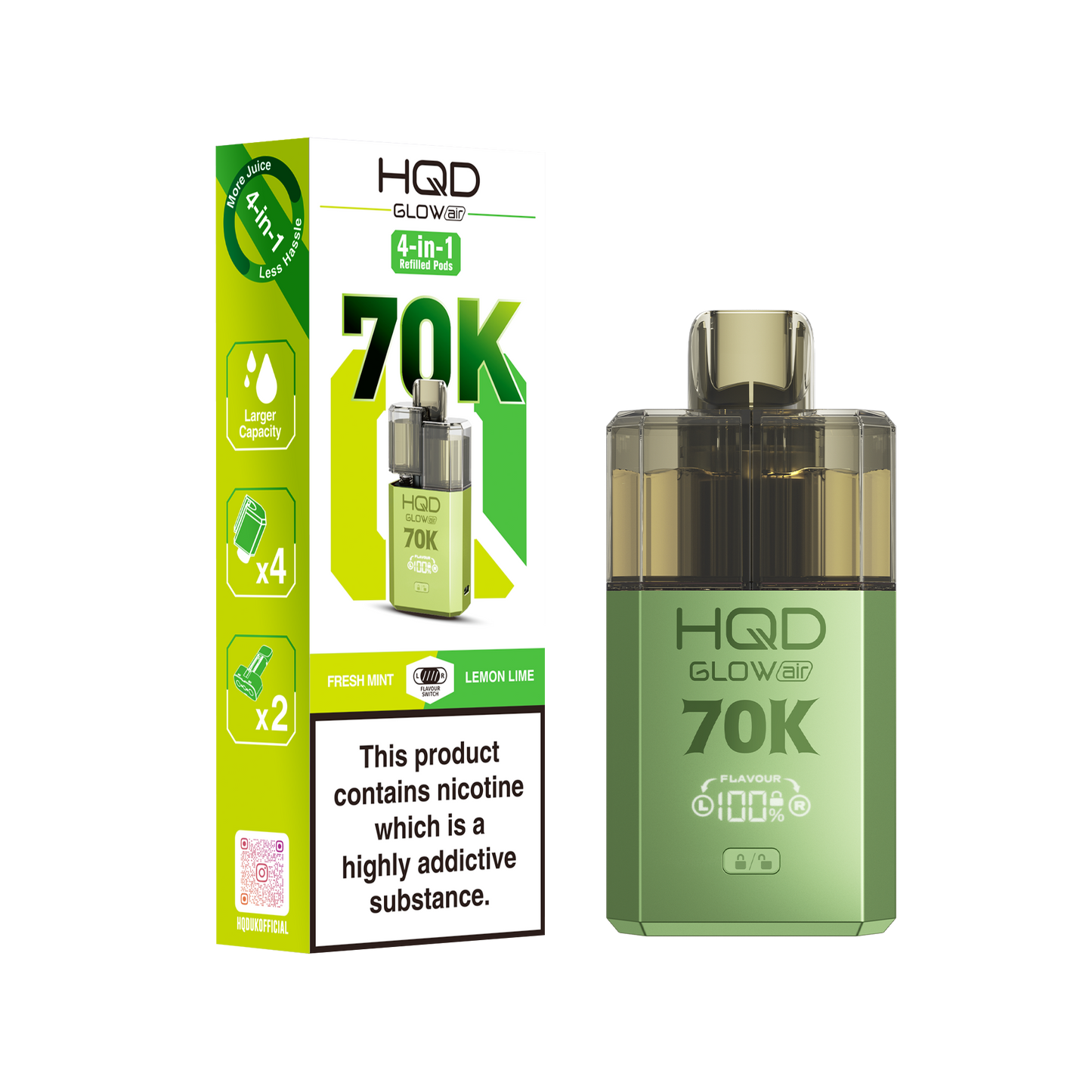 HQD Glow Air 70K Prefilled Pod Vape Kit Box of 5