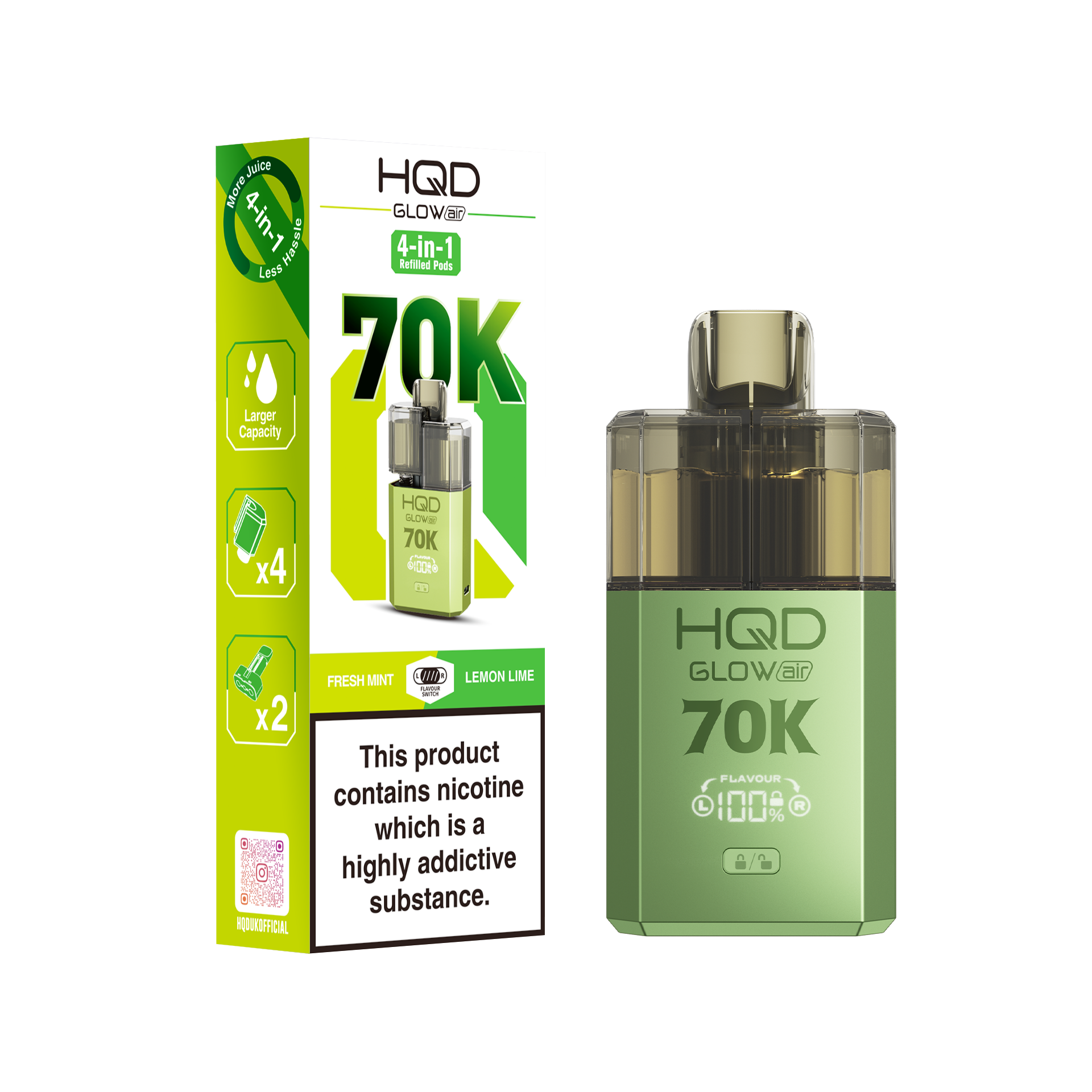 HQD Glow Air 70K Prefilled Pod Vape Kit Box of 5