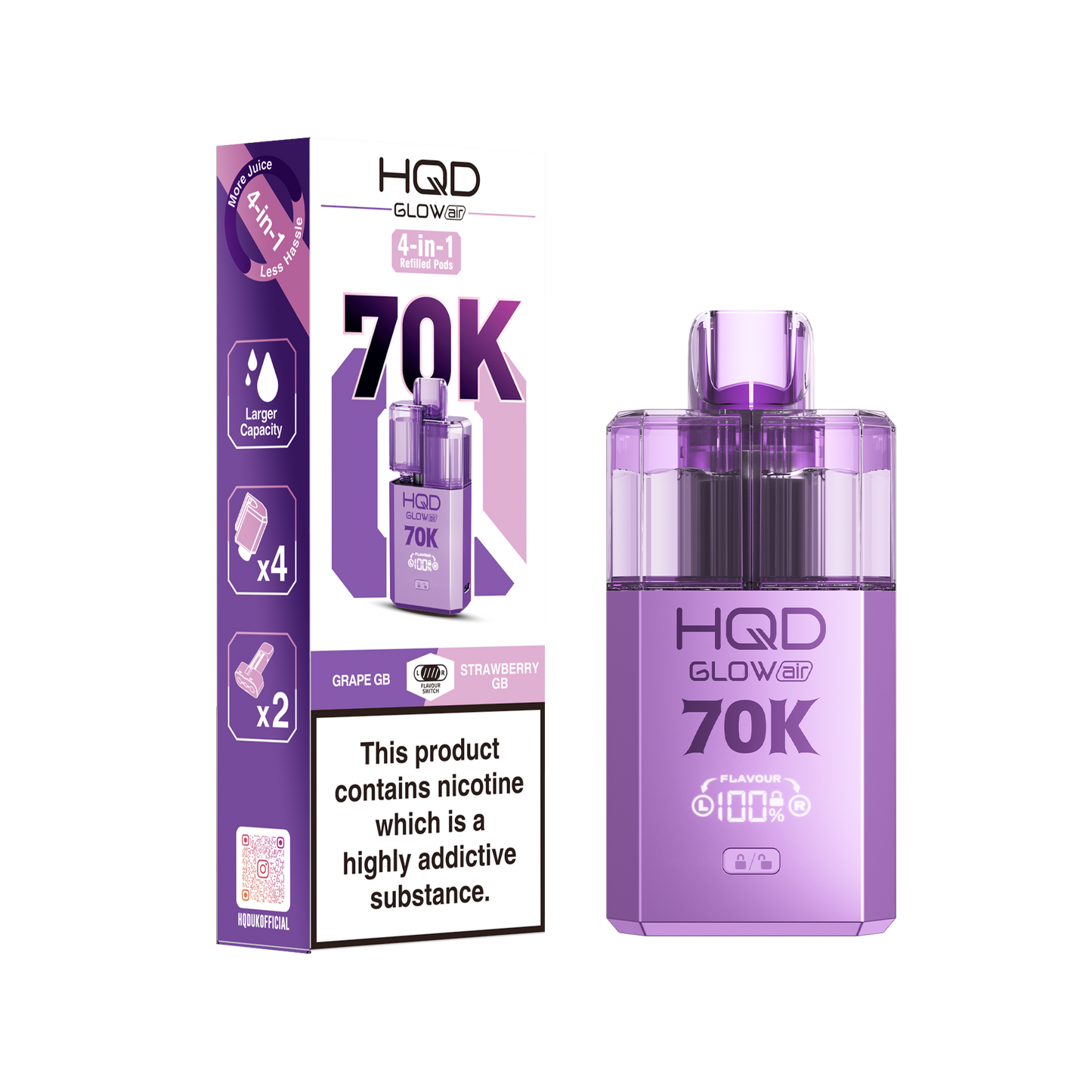 HQD Glow Air 70K Prefilled Pod Vape Kit Box of 5