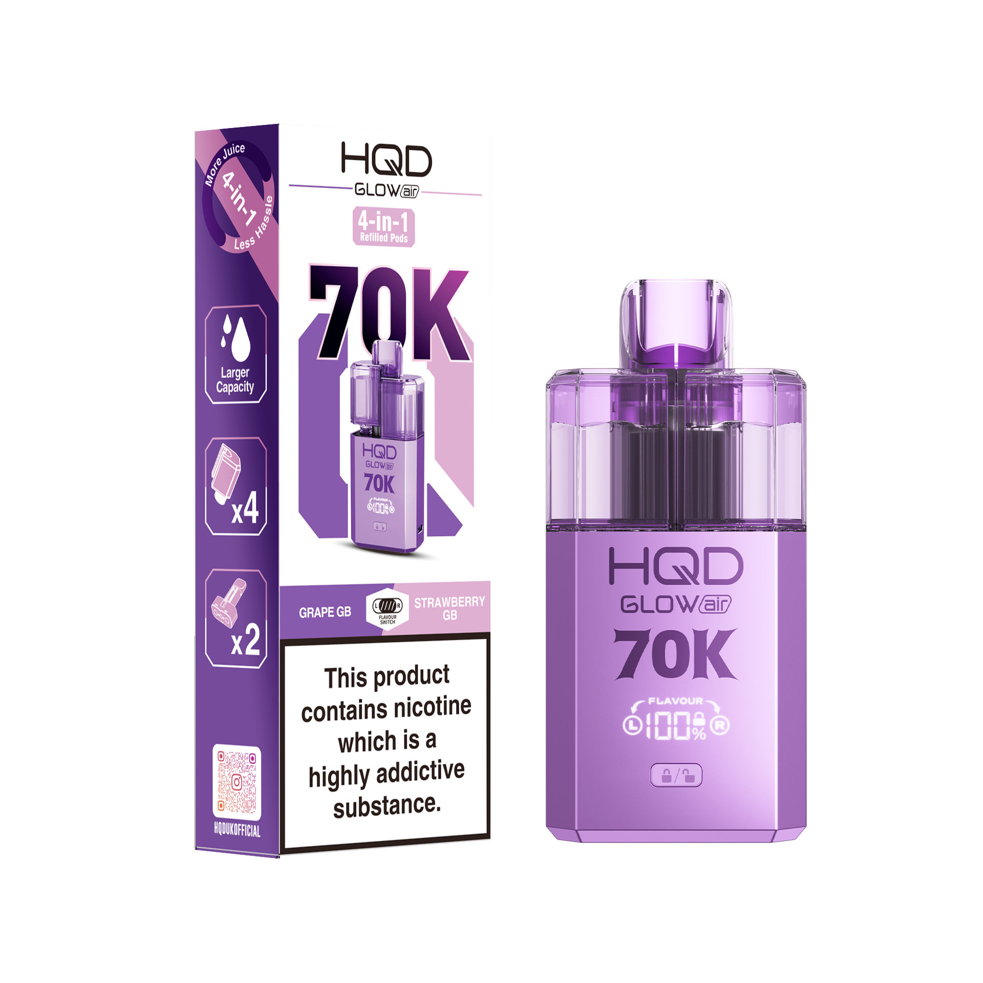 HQD Glow Air 70K Prefilled Pod Vape Kit Box of 5