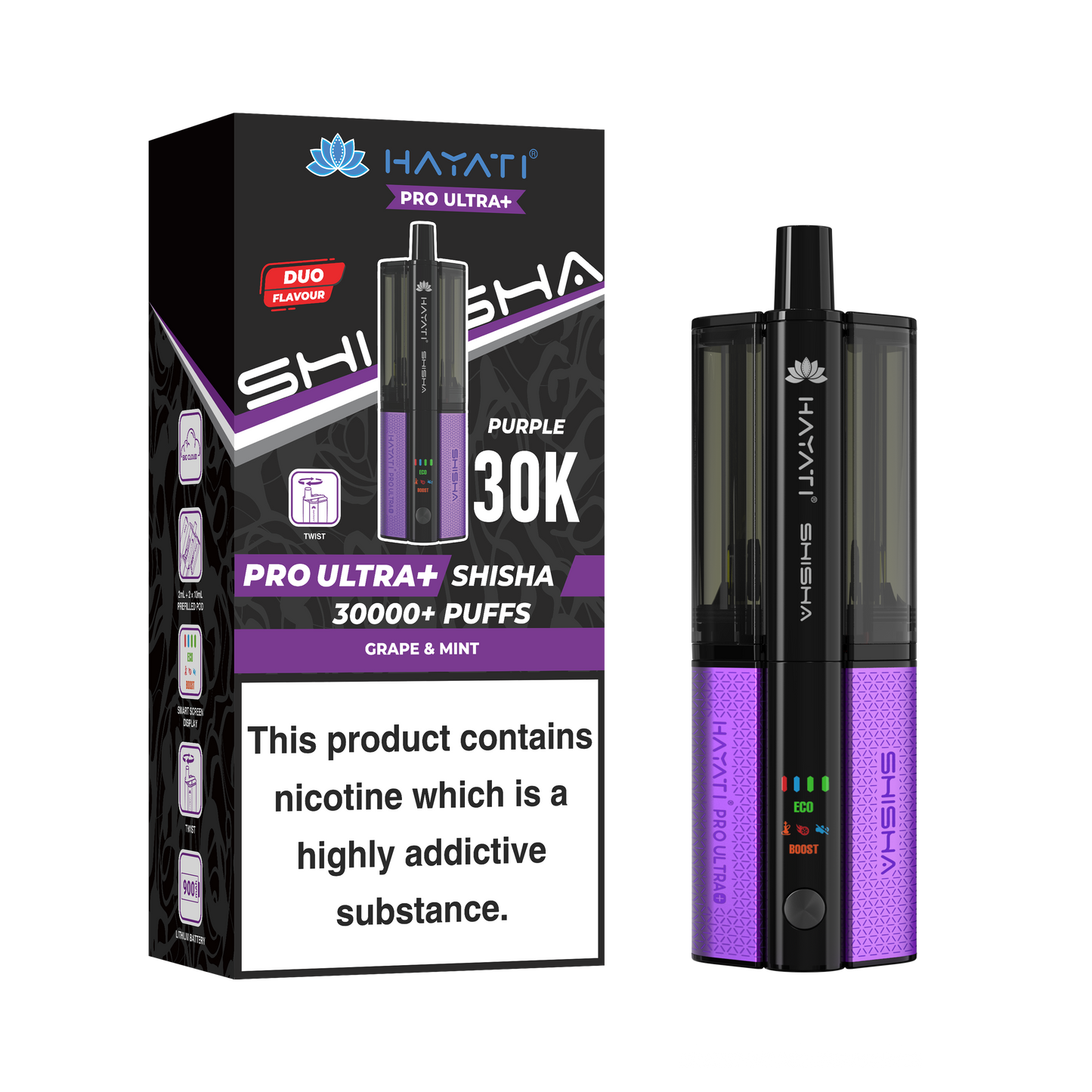 Buy Hayati Pro Ultra Plus Shisha 30k Vape Kit Box of 5 Grape Mint Grape Mint