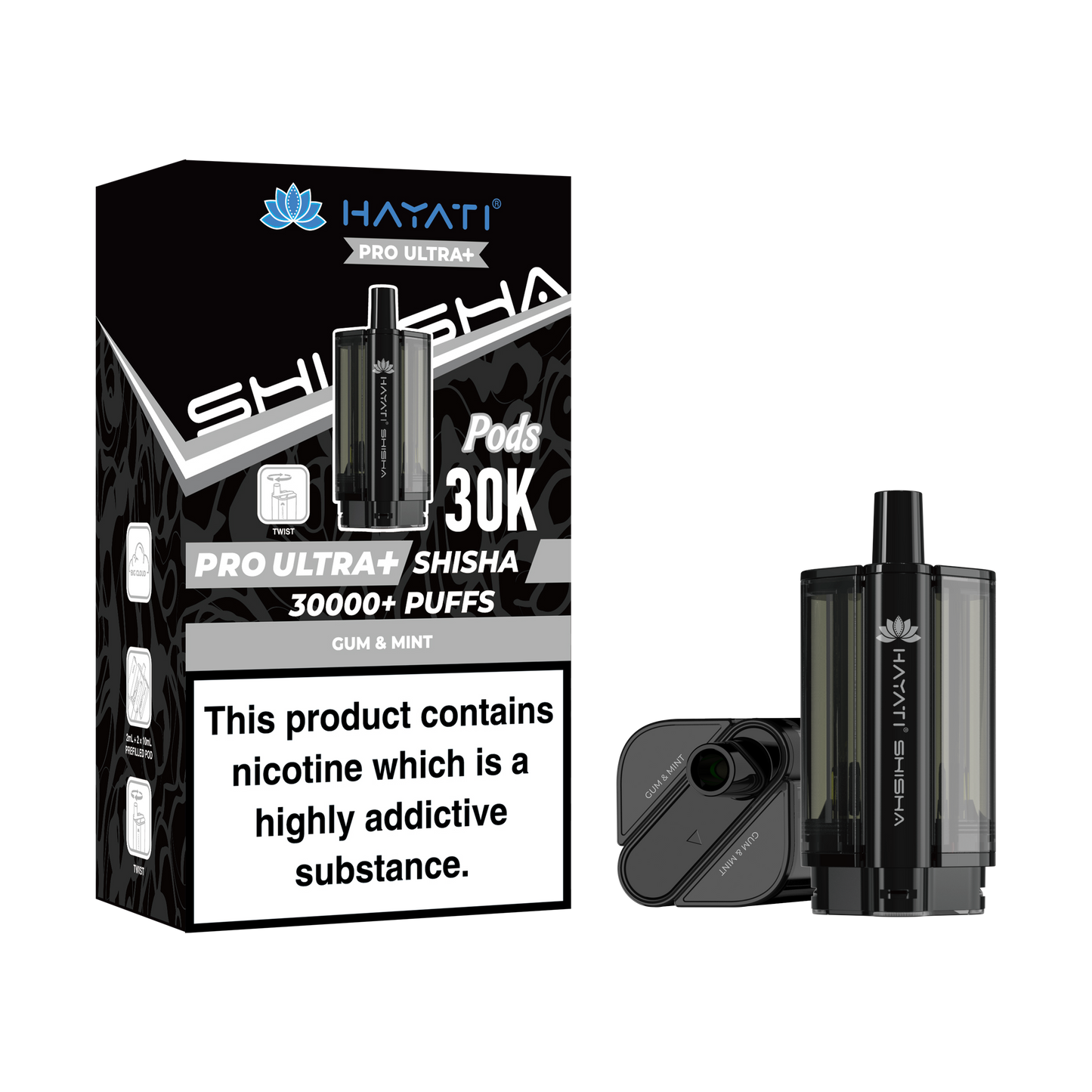 Buy Hayati Pro Ultra Plus Shisha 30k Prefilled Pods Box of 5 Gum Mint Gum Mint