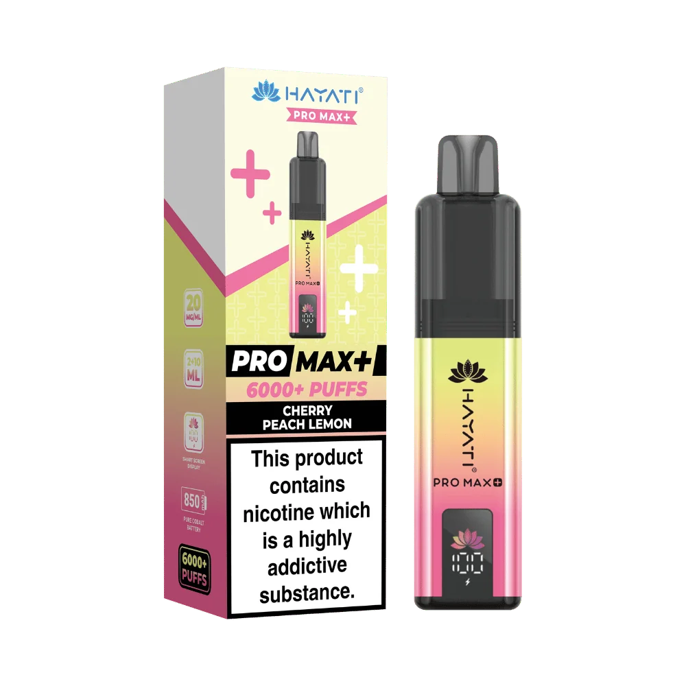 Buy Hayati Pro Max Plus 6000 Prefilled Vape Box of 5 Cherry Peach Lemon