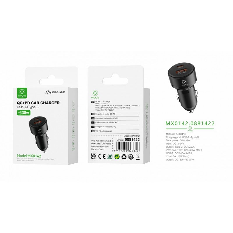 Buy Woox MX0142 PD+QC Car Charger, QC18W+PD20W without cable, Black