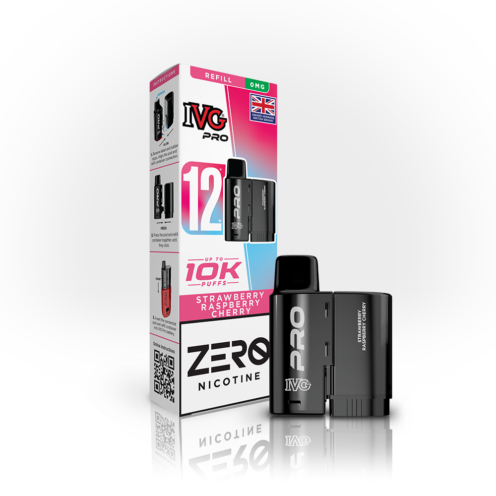 Buy 0MG IVG Pro 12 Prefilled Vape Pods Pack of 5 Strawberry Raspberry Cherry