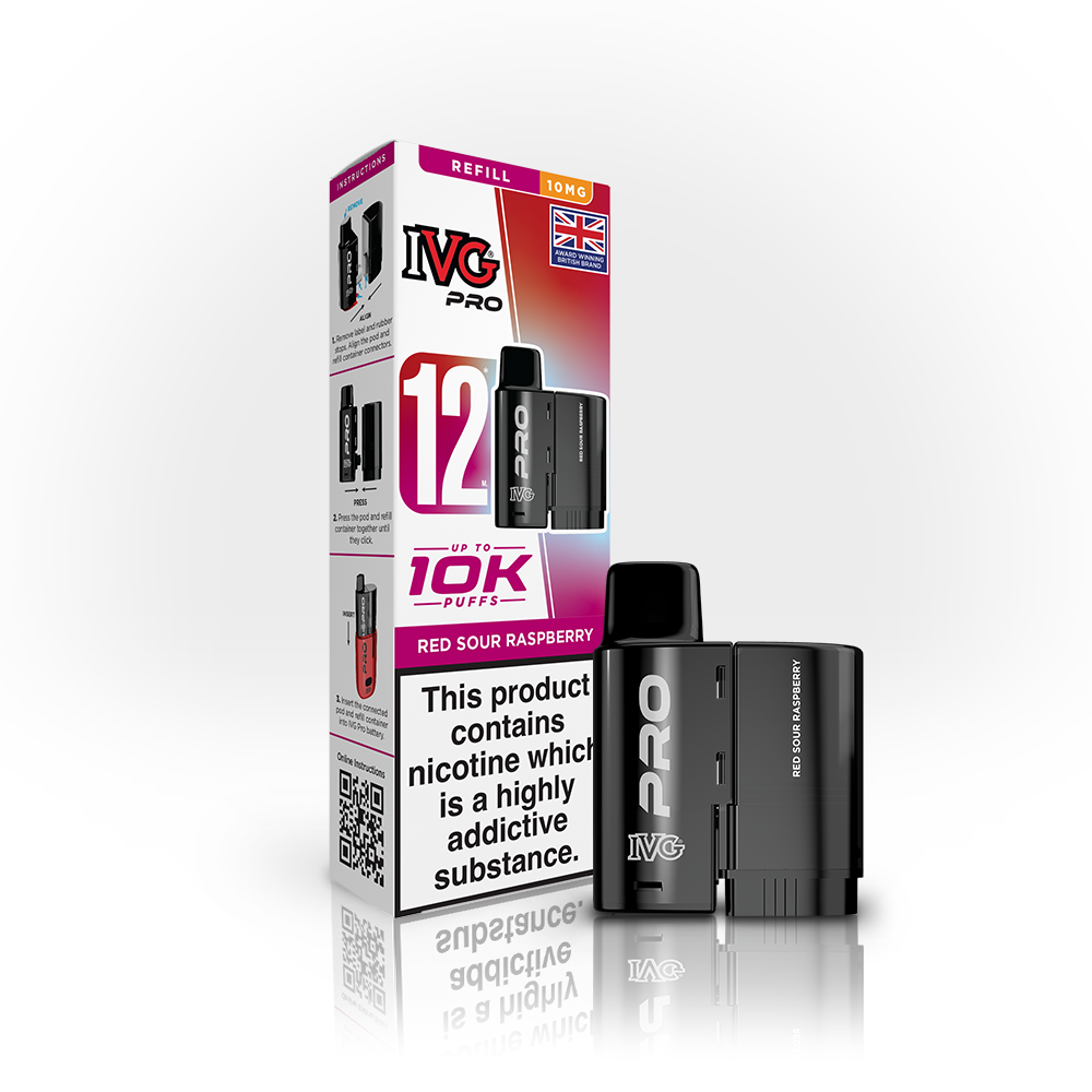 Buy 10MG IVG Pro 12 Prefilled Vape Pods Pack of 5 Red Sour Raspberry