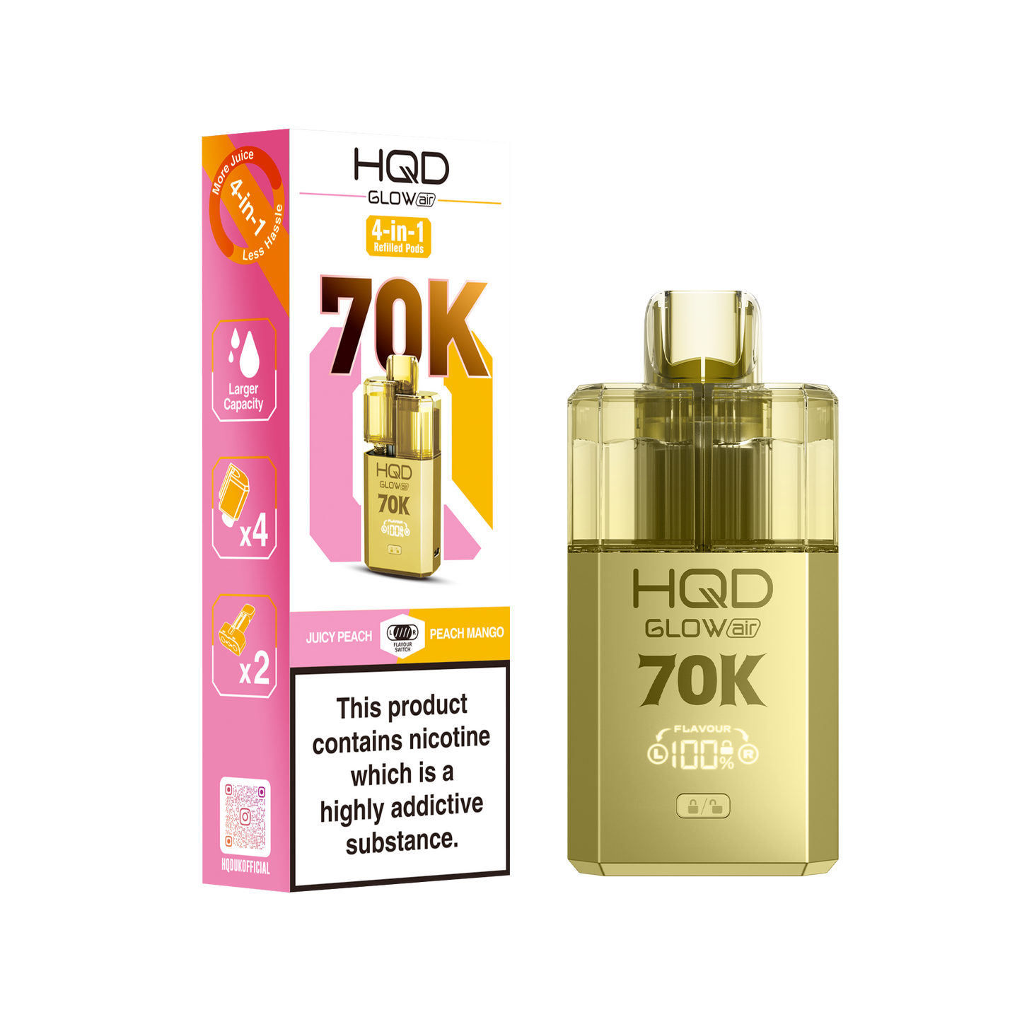 HQD Glow Air 70K Prefilled Pod Vape Kit Box of 5
