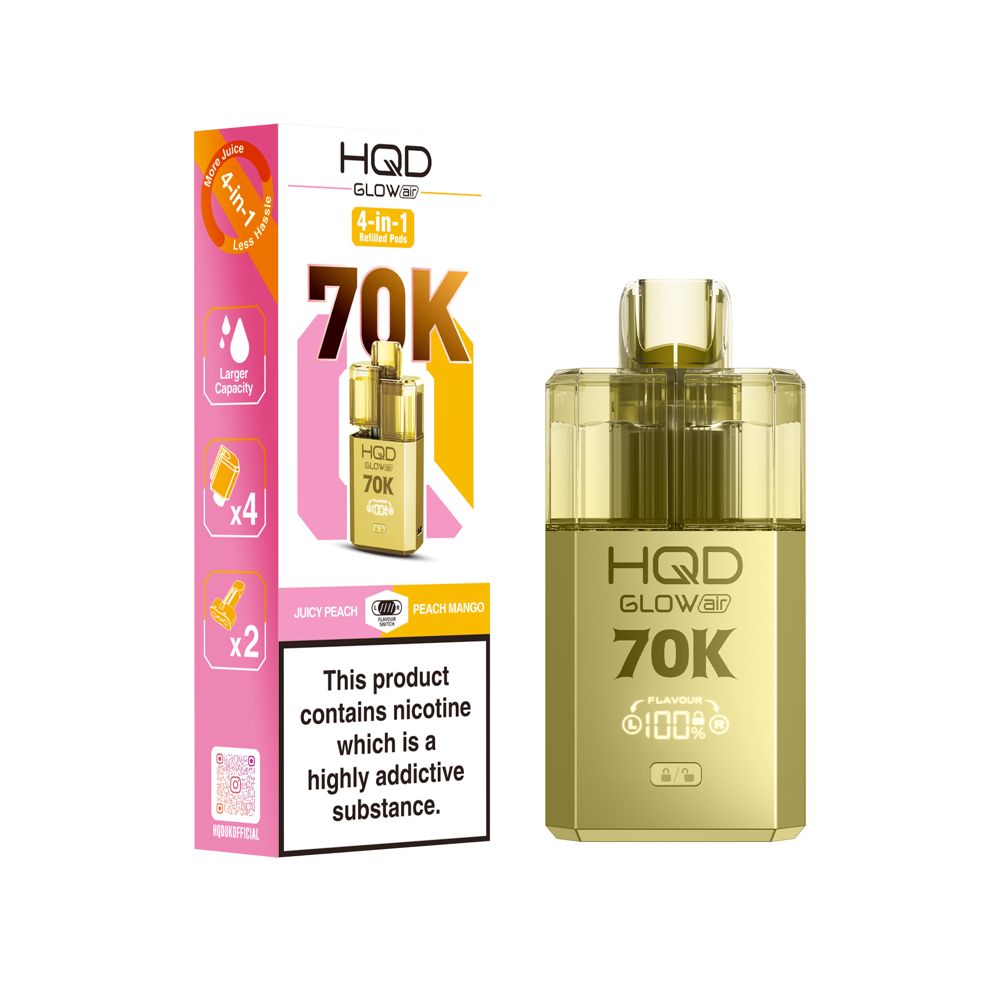 HQD Glow Air 70K Prefilled Pod Vape Kit Box of 5