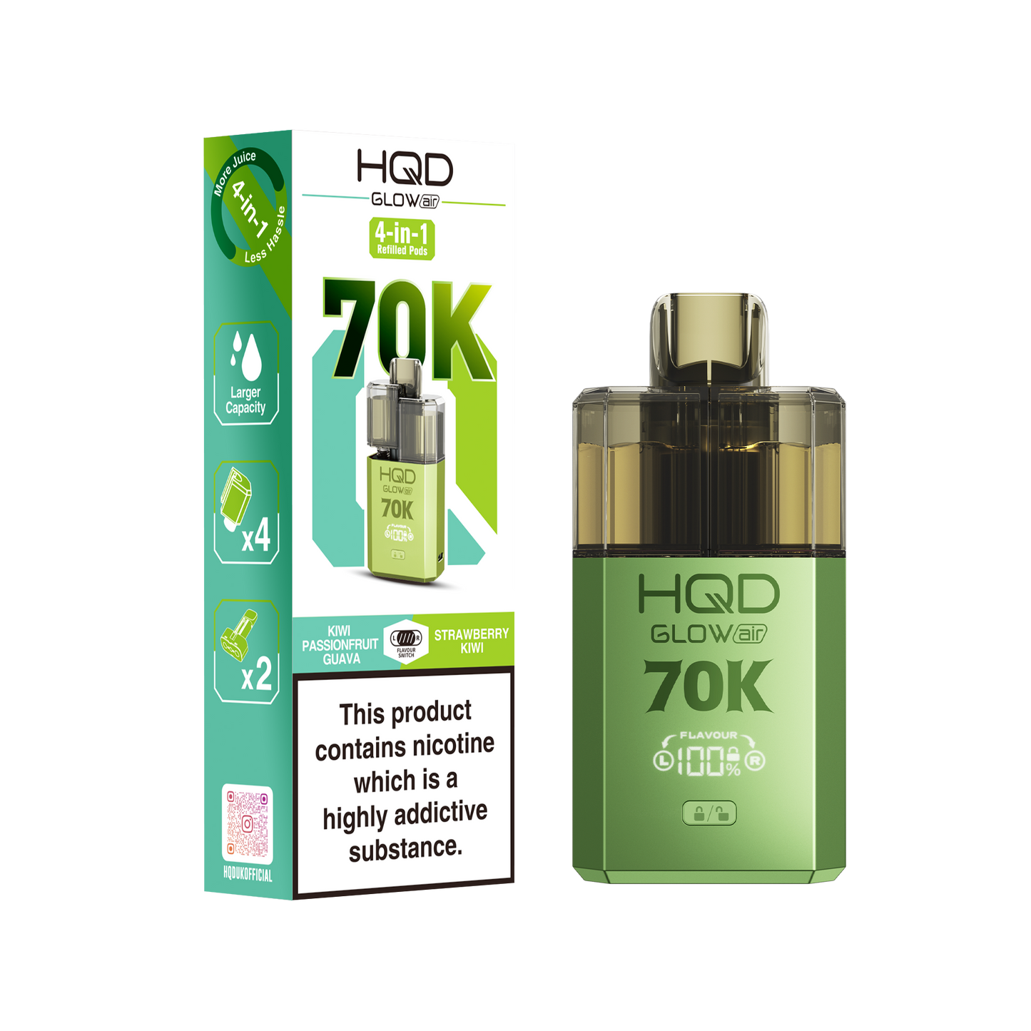 HQD Glow Air 70K Prefilled Pod Vape Kit Box of 5