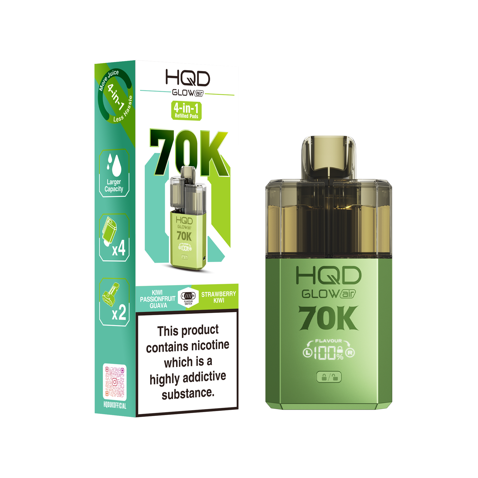 HQD Glow Air 70K Prefilled Pod Vape Kit Box of 5
