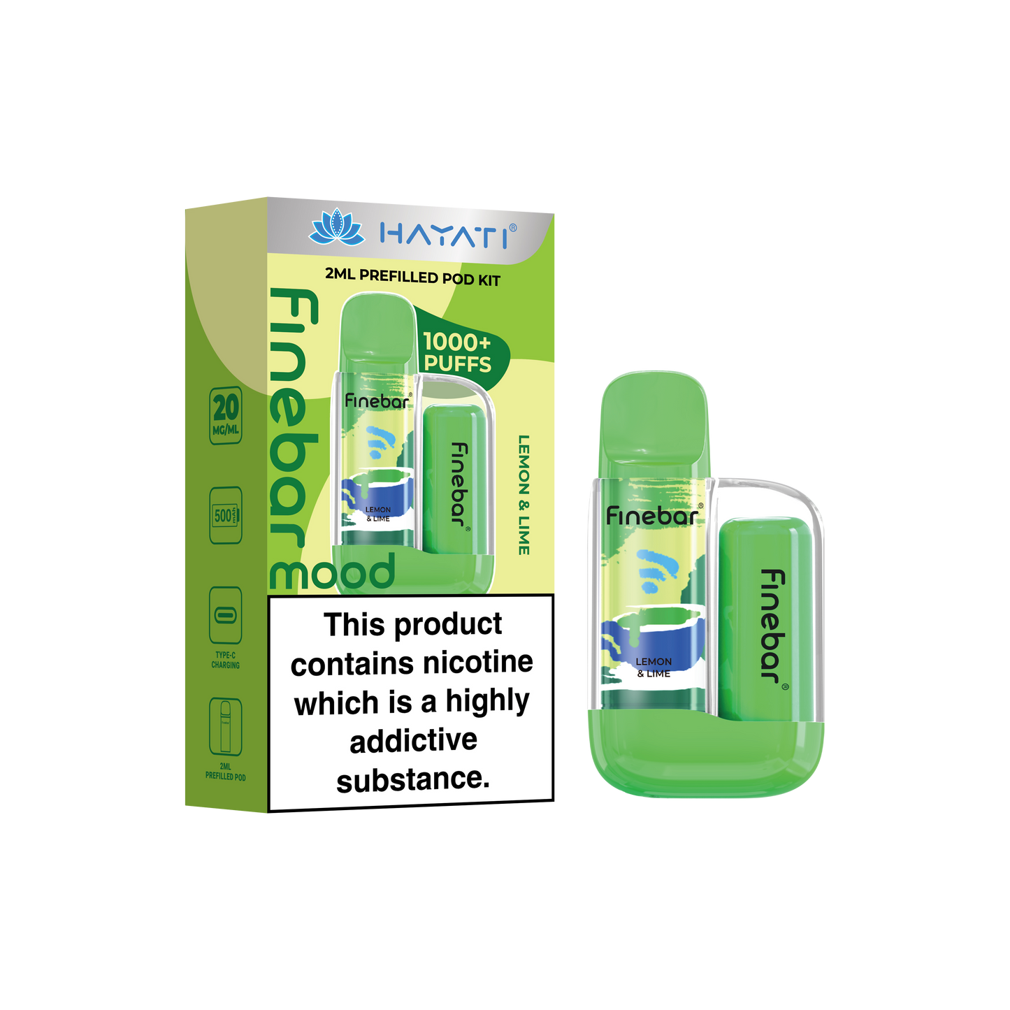 Buy Hayati Finebar Mood Pod Vape Kit Box of 10 Lemon & Lime
