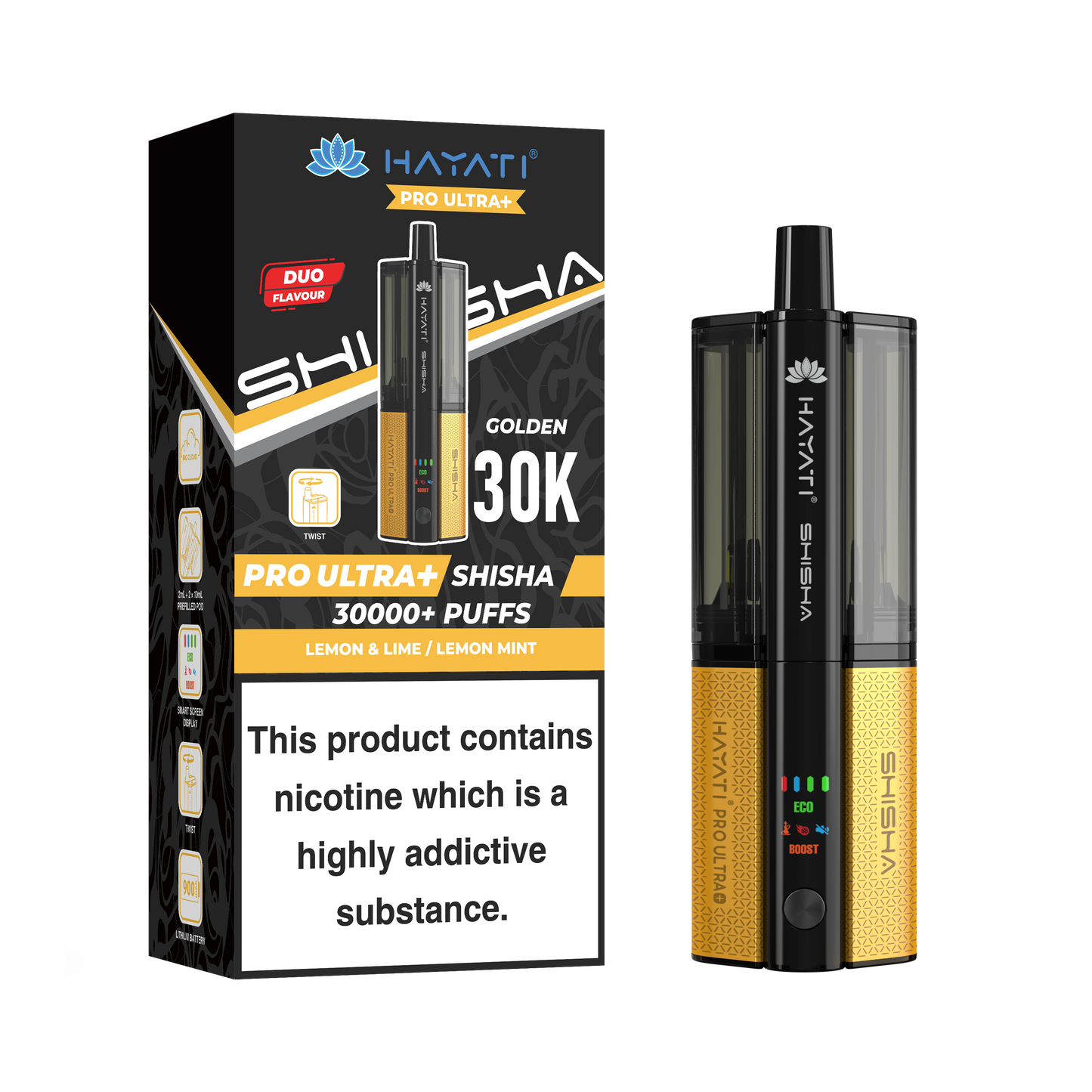 Buy Hayati Pro Ultra Plus Shisha 30k Vape Kit Box of 5 Lemon Lime Lemon Mint