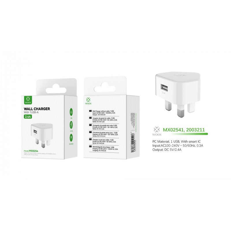 Buy WOOX MX02541 2.4A Single USB Wall Charger, without cable, White
