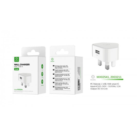 Buy WOOX MX02541 2.4A Single USB Wall Charger, without cable, White