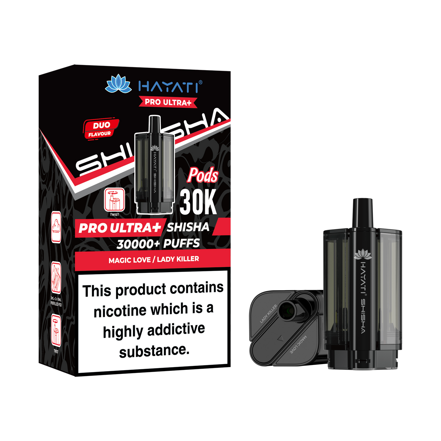 Buy Hayati Pro Ultra Plus Shisha 30k Prefilled Pods Box of 5 Magic Love Lady Killer