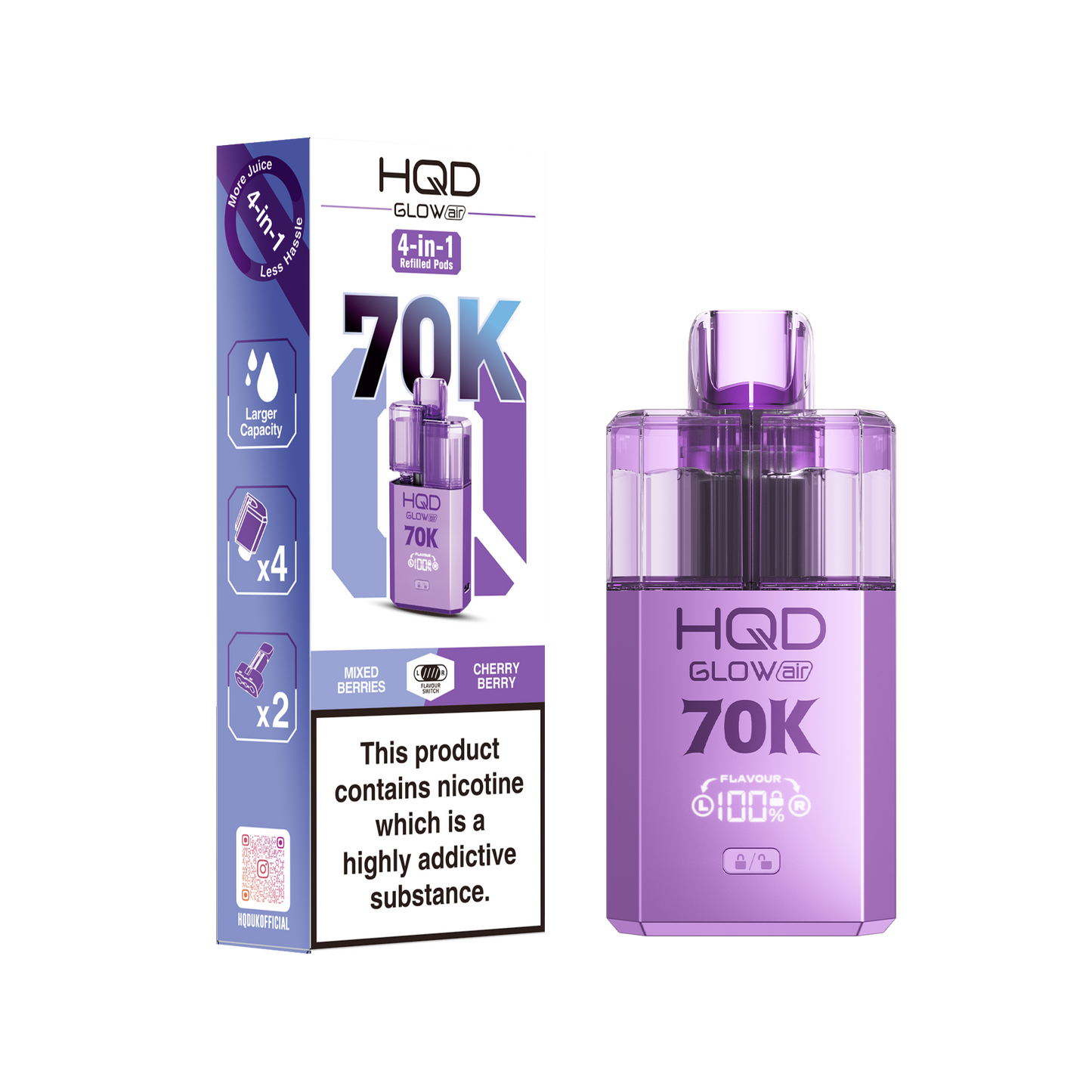 HQD Glow Air 70K Prefilled Pod Vape Kit Box of 5