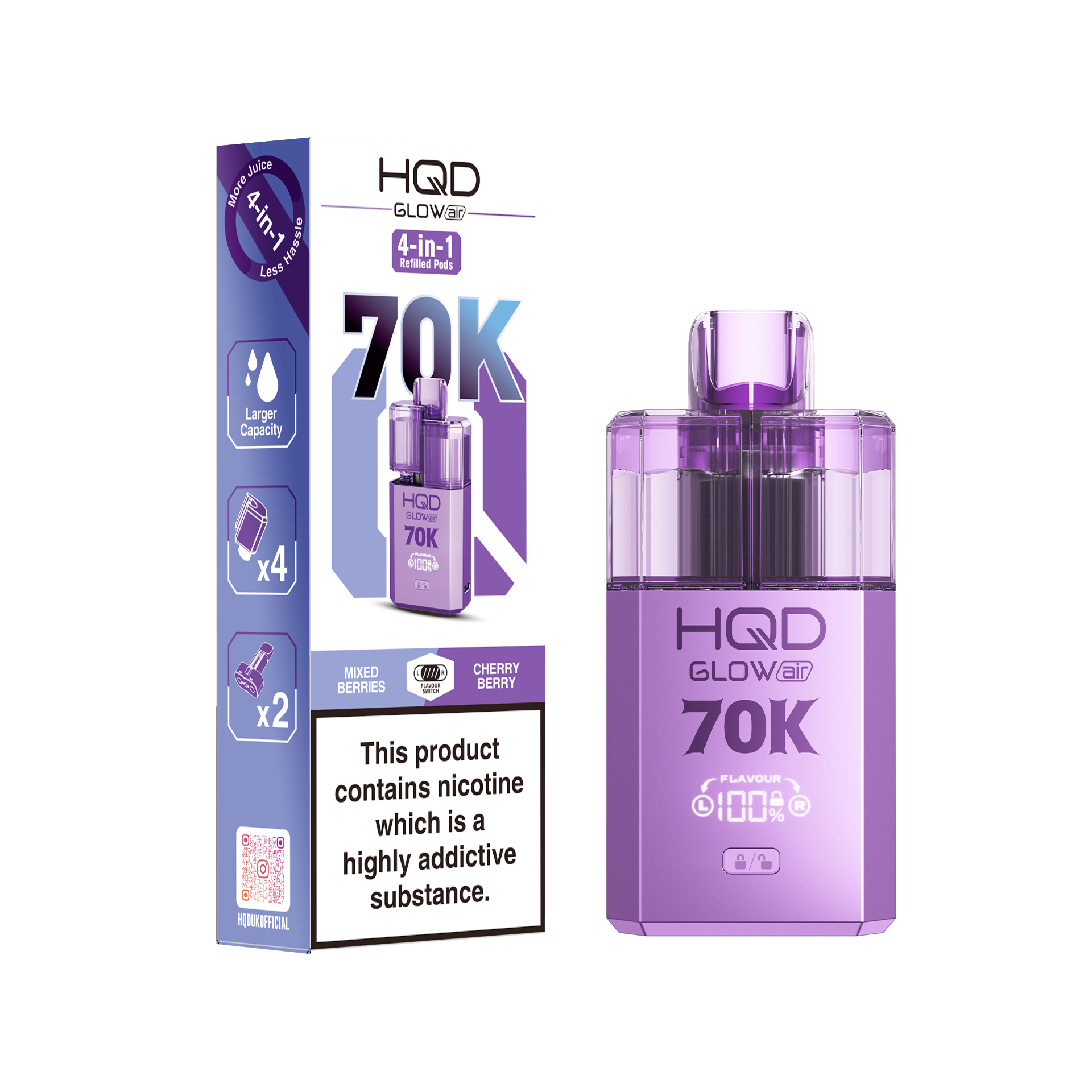 HQD Glow Air 70K Prefilled Pod Vape Kit Box of 5