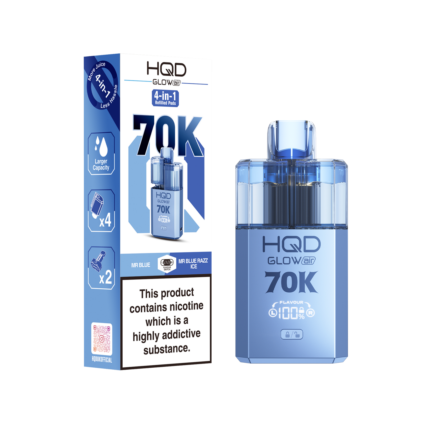 HQD Glow Air 70K Prefilled Pod Vape Kit Box of 5