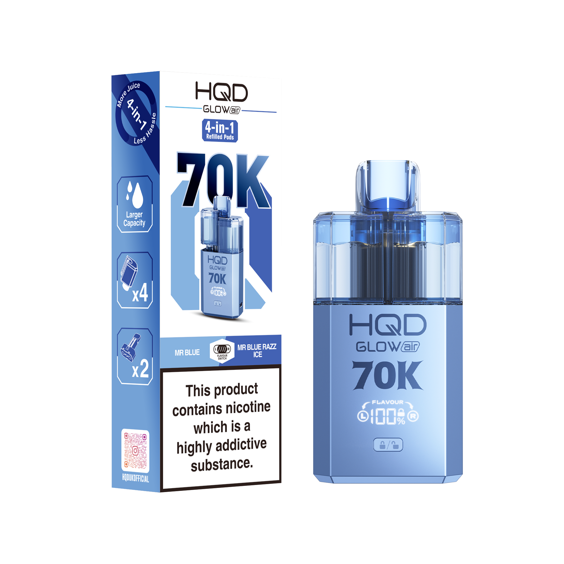 HQD Glow Air 70K Prefilled Pod Vape Kit Box of 5