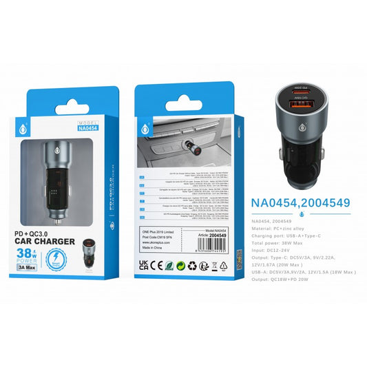 Buy NA0454 USB QC18W + Type C PD20W Car Charger, Total 38W, without cable, PC+Aluminium Alloy, Gun Metal