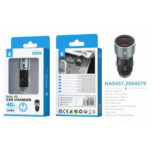Buy NA0457 Dual Type C PD20W + PD20W Car Charger, Total 40W, without cable, PC+Aluminium Alloy, Gun Metal