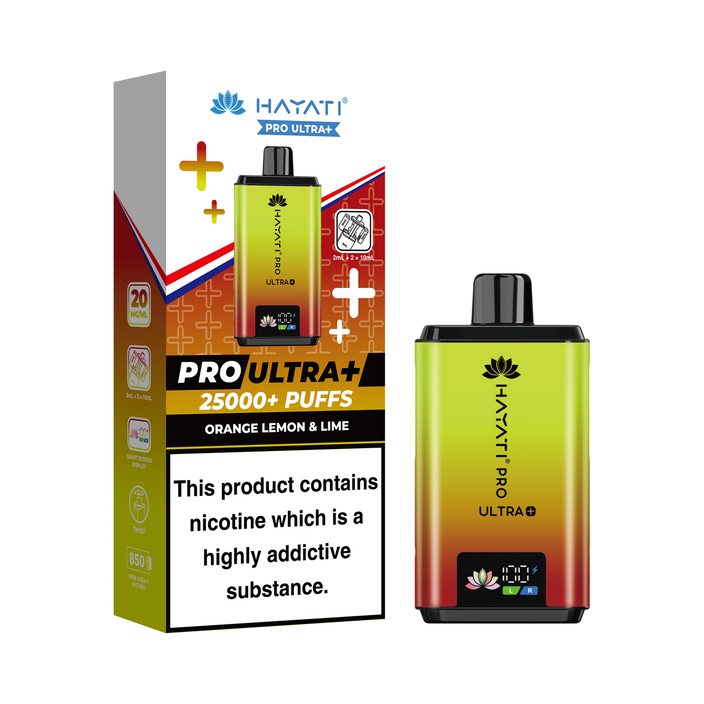 Buy Hayati Pro Ultra Plus 25k Prefilled Vape Kit Box of 5 Orange Lemon & Lime