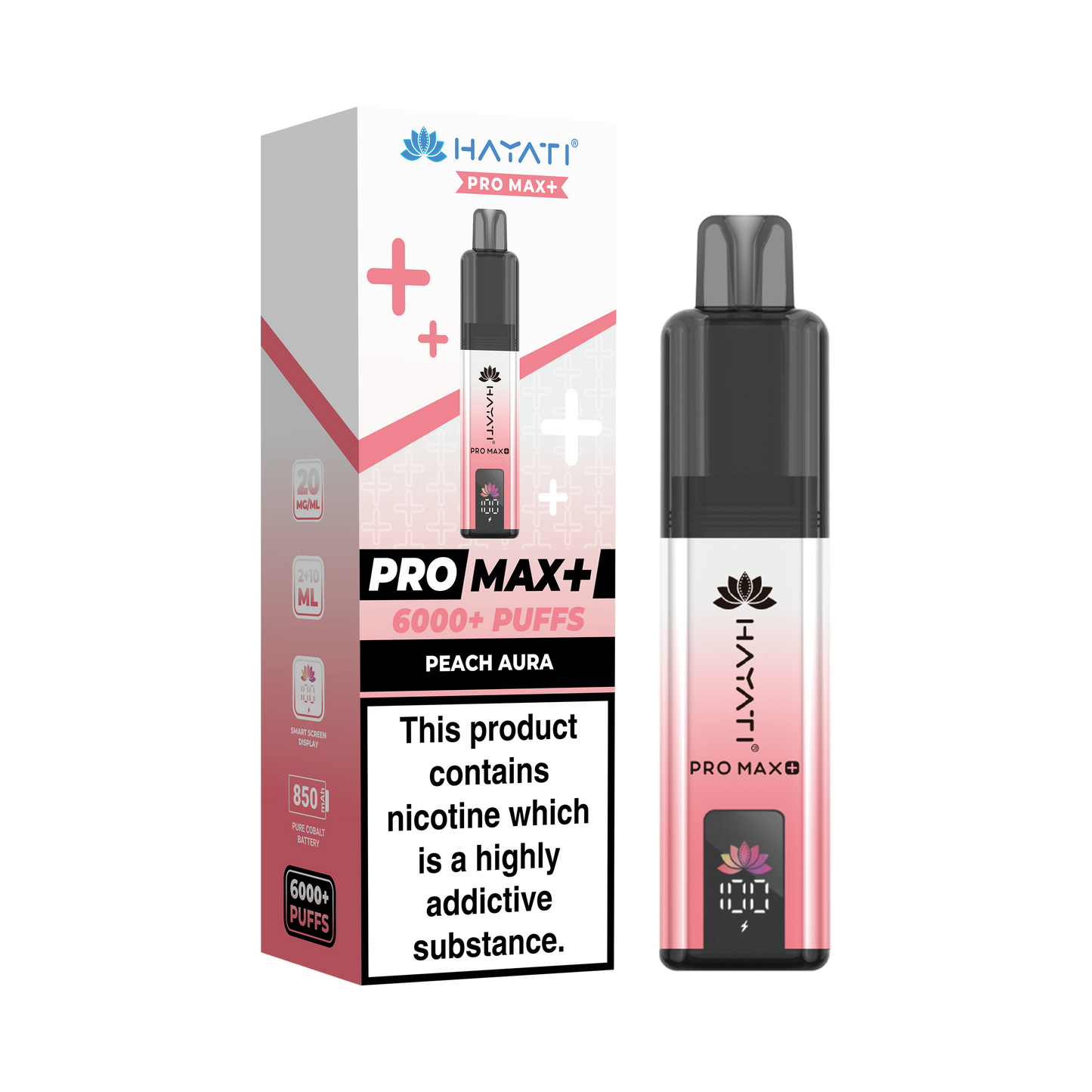 Buy Hayati Pro Max Plus 6000 Prefilled Vape Box of 5 Peach Aura