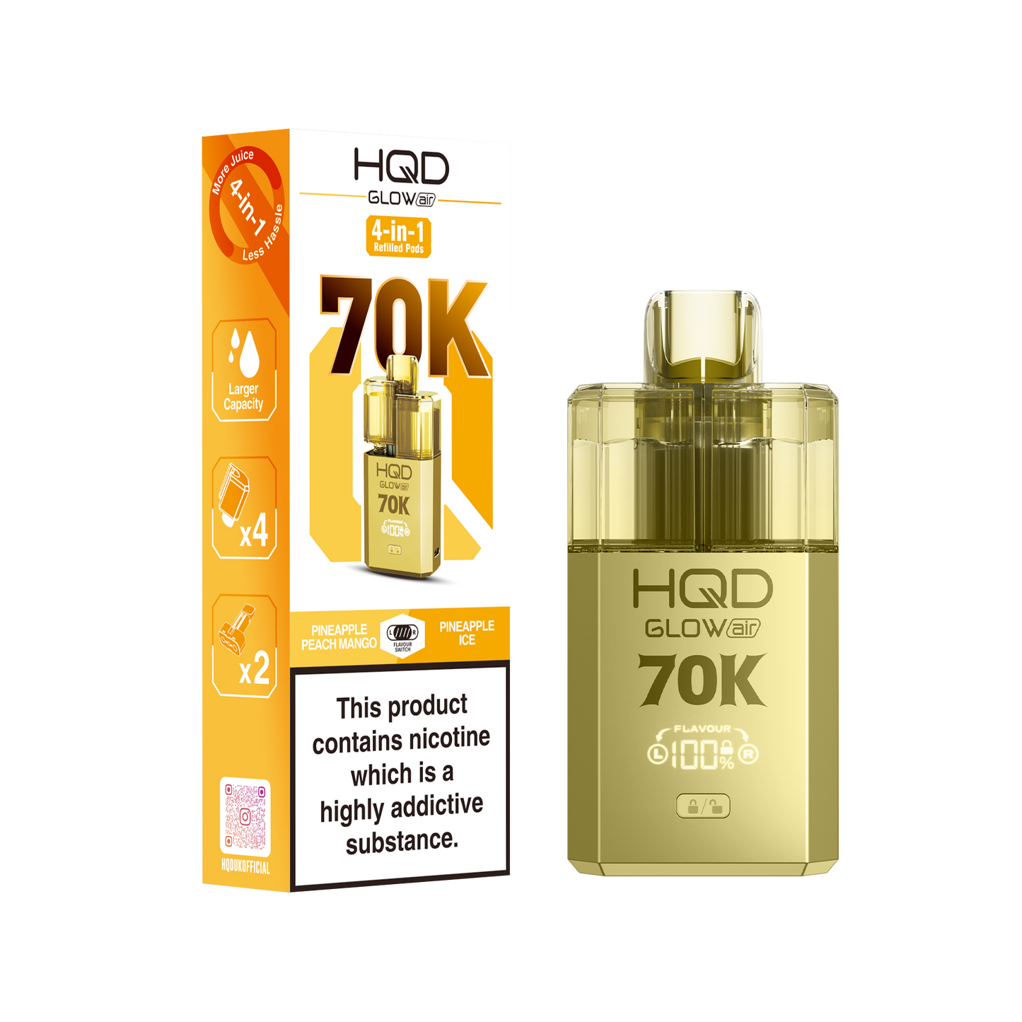 HQD Glow Air 70K Prefilled Pod Vape Kit Box of 5