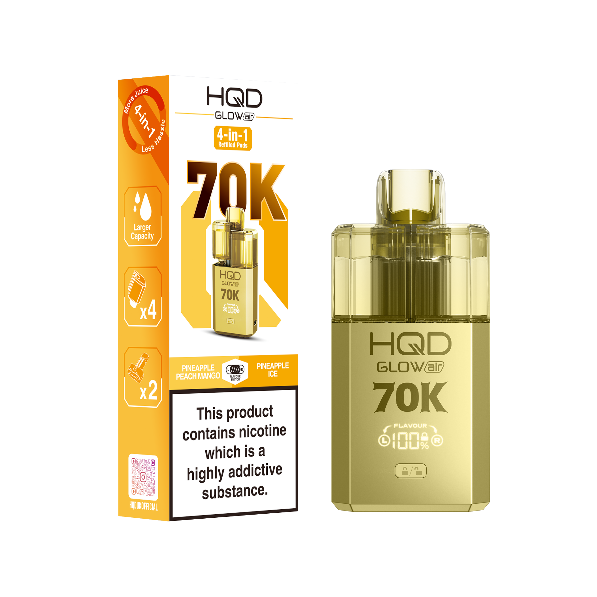 HQD Glow Air 70K Prefilled Pod Vape Kit Box of 5