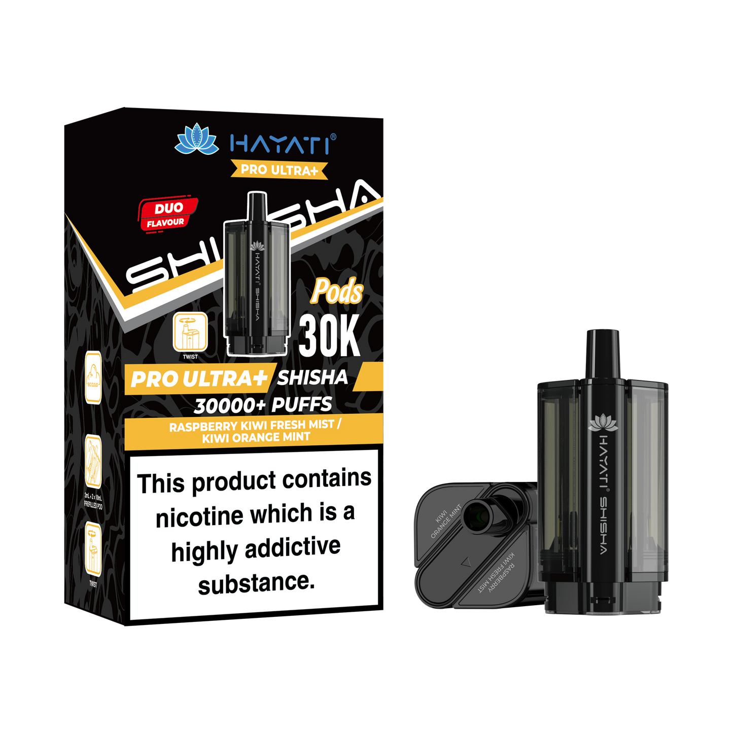Buy Hayati Pro Ultra Plus Shisha 30k Prefilled Pods Box of 5 Raspberry Kiwi Fresh Mist Kiwi Orange Mint