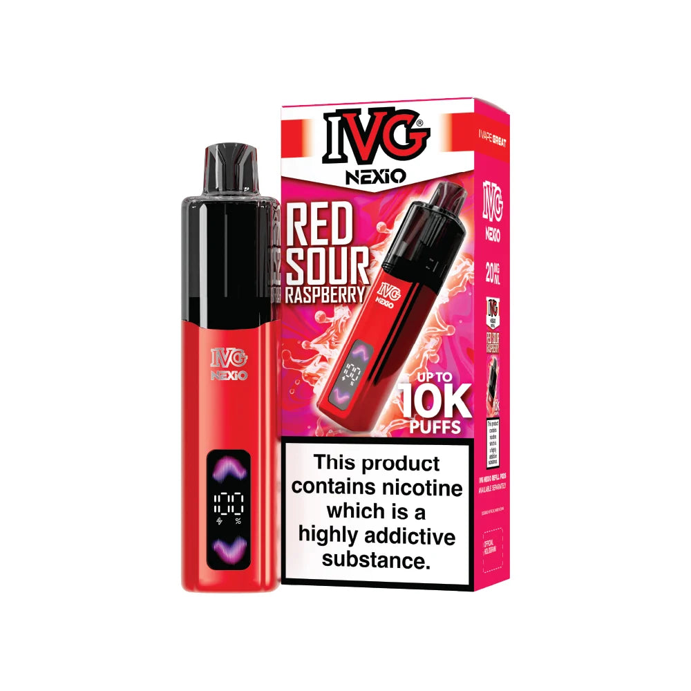 Buy IVG Nexio 10k Pod Vape Kit Box of 5 Red Sour Raspberry