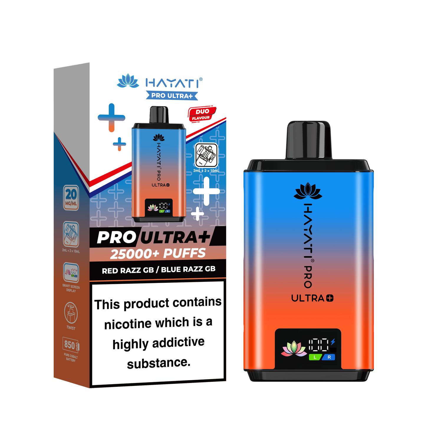 Buy Hayati Pro Ultra Plus 25k Prefilled Vape Kit Box of 5 Red Razz GB Blue Razz GB