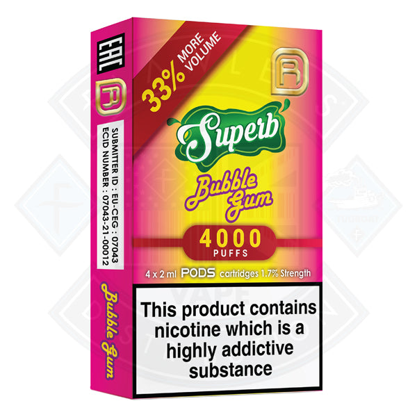 Buy Superb NanoStix Pods- Bubblegum 4000puff 1.7%/ 4pack