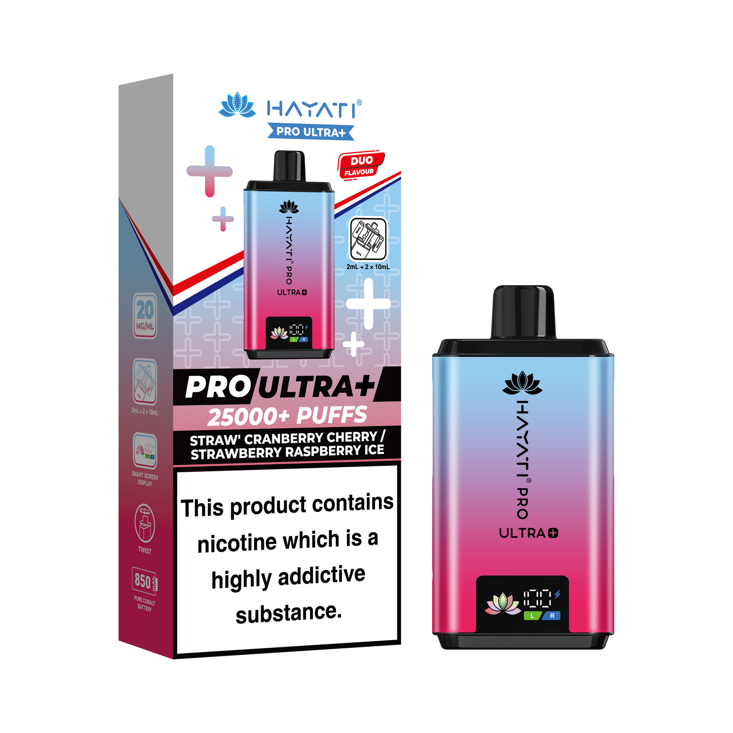 Buy Hayati Pro Ultra Plus 25k Prefilled Vape Kit Box of 5 Straw' Cranberry Cherry Straw' Raspberry Ice